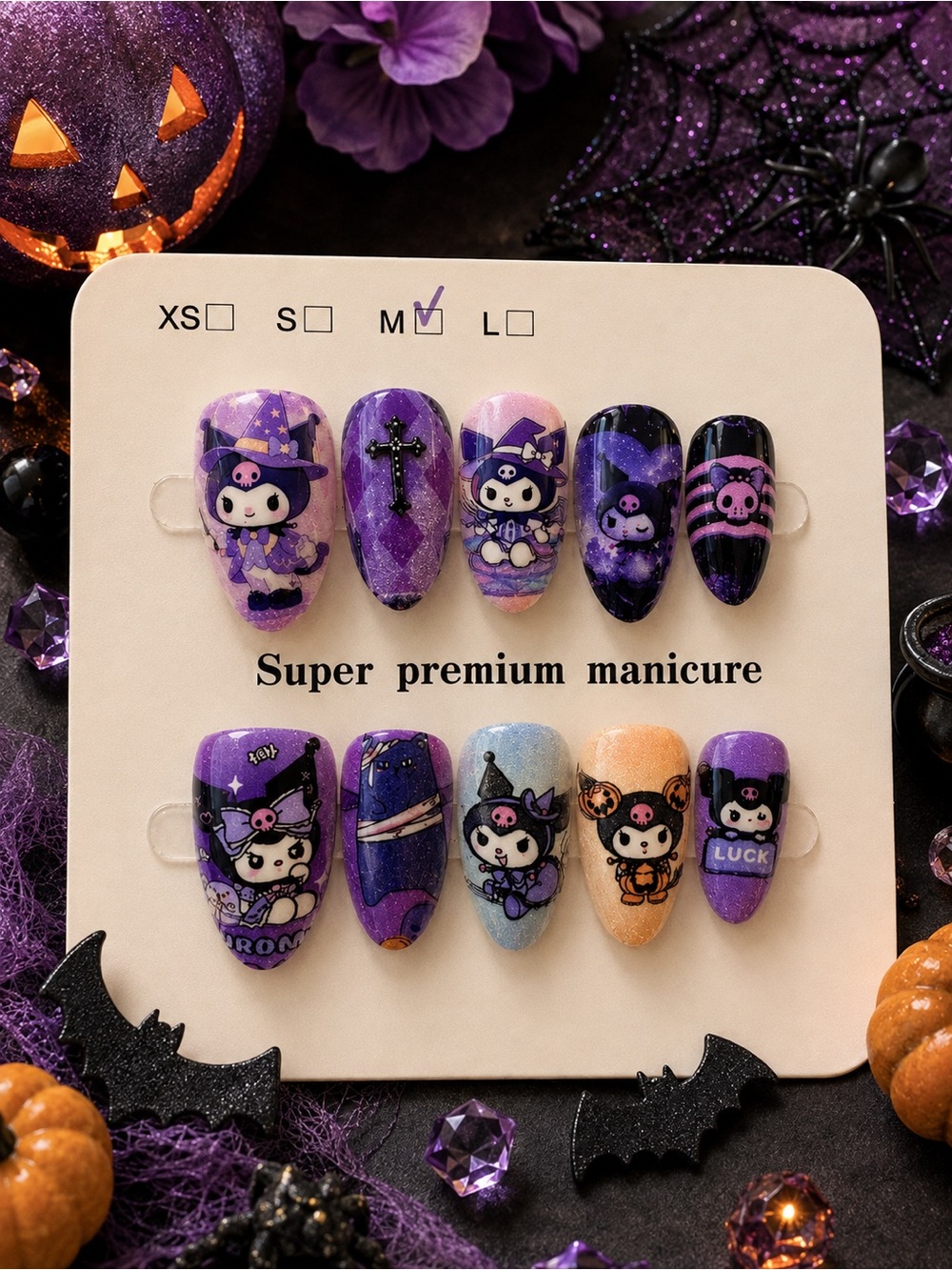 💜 Halloween Kuromi-Inspired Purple Press-On Nails